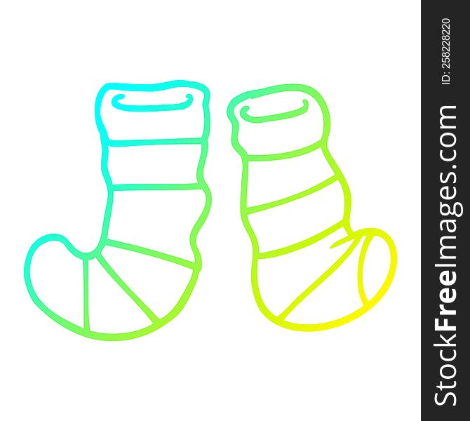 cold gradient line drawing of a cartoon striped socks