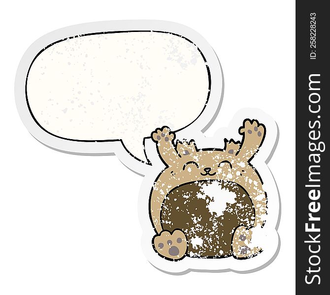 Cartoon Bear And Speech Bubble Distressed Sticker