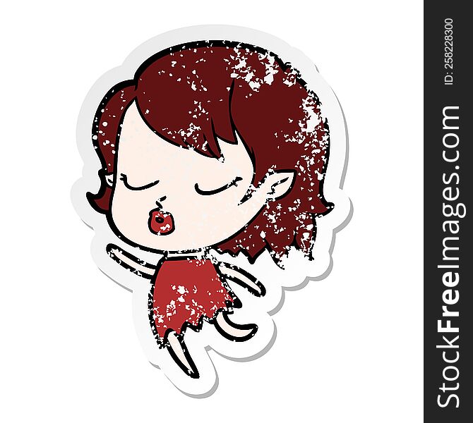 distressed sticker of a cute cartoon vampire girl