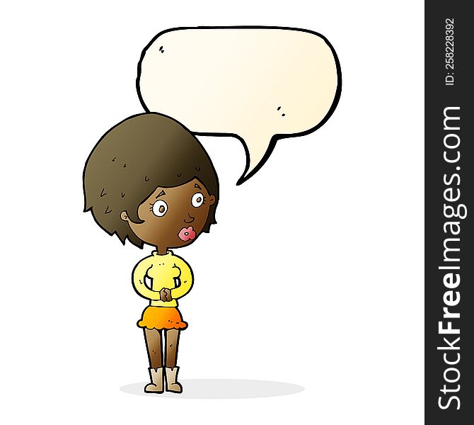 Cartoon Concerned Woman With Speech Bubble