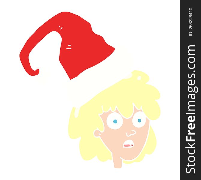 Flat Color Illustration Of A Cartoon Woman Wearning Santa Hat
