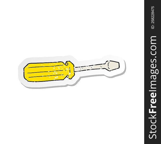 Retro Distressed Sticker Of A Cartoon Screwdriver