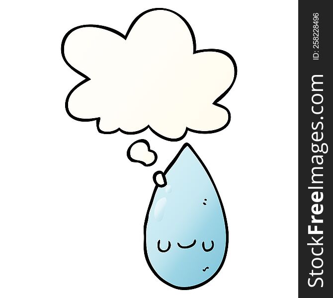 Cartoon Cute Raindrop And Thought Bubble In Smooth Gradient Style