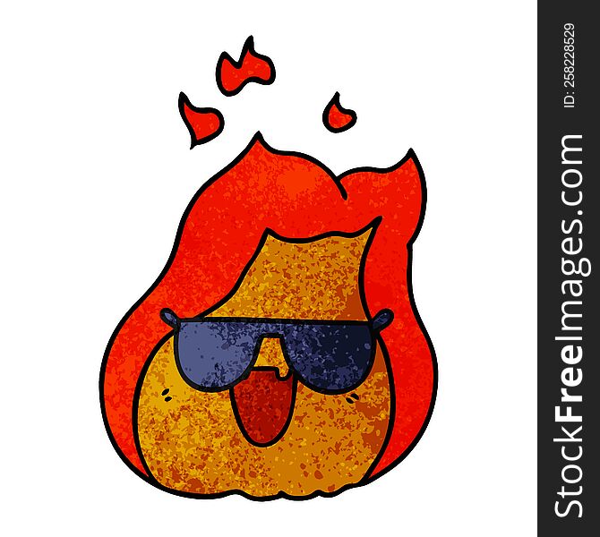 Hand drawn textured cartoon kawaii flames in shades