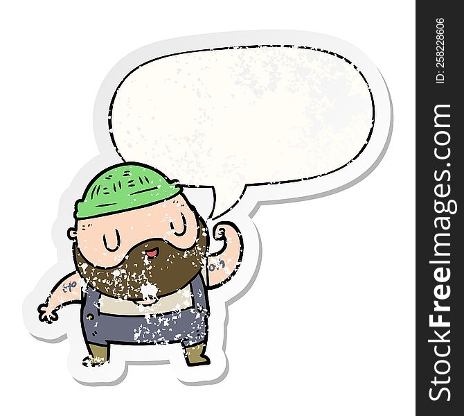 cartoon tough fisherman and speech bubble distressed sticker