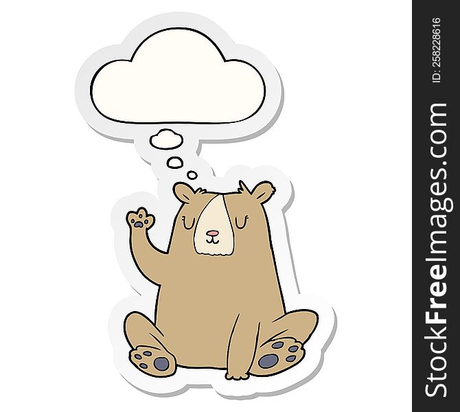 Cartoon Bear;waving And Thought Bubble As A Printed Sticker