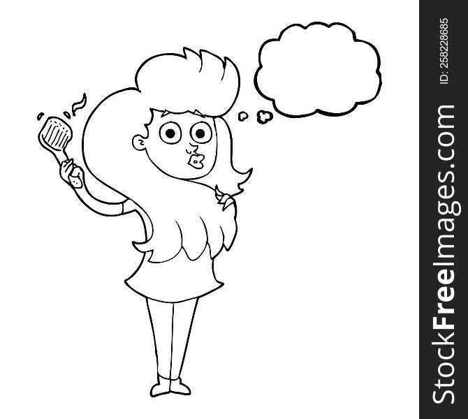 freehand drawn thought bubble cartoon woman brushing hair