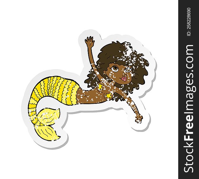 retro distressed sticker of a cartoon pretty mermaid