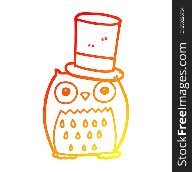 warm gradient line drawing of a cartoon owl wearing top hat