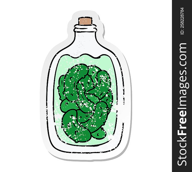Distressed Sticker Cartoon Doodle Jar Of Pickled Gherkins