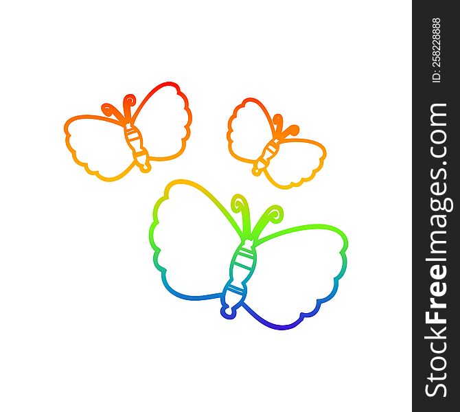 rainbow gradient line drawing cartoon butterflies