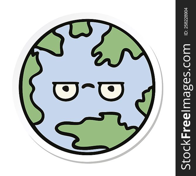 Sticker Of A Cute Cartoon Planet Earth