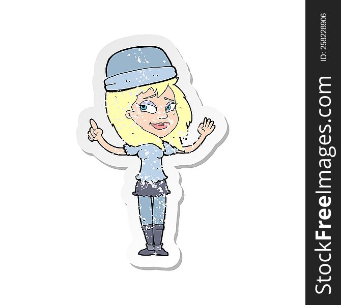 retro distressed sticker of a cartoon woman in hat