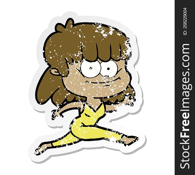 distressed sticker of a cartoon girl smiling