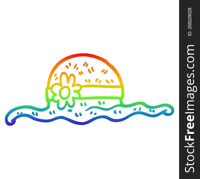 rainbow gradient line drawing of a cartoon straw hat