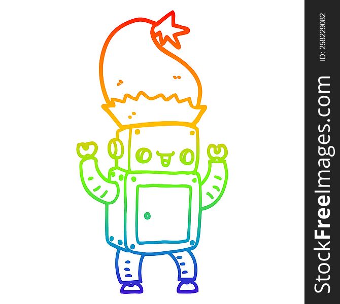 Rainbow Gradient Line Drawing Cartoon Christmas Robot