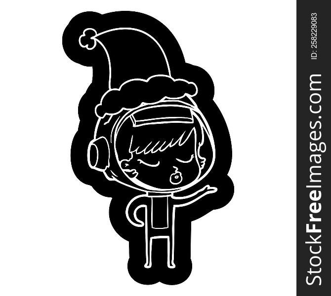 Cartoon Icon Of A Pretty Astronaut Girl Wearing Santa Hat
