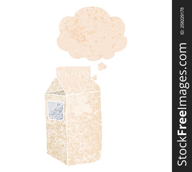 Cartoon Milk Carton And Thought Bubble In Retro Textured Style