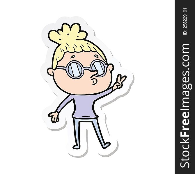 sticker of a cartoon woman wearing glasses