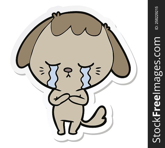 Sticker Of A Cartoon Crying Dog
