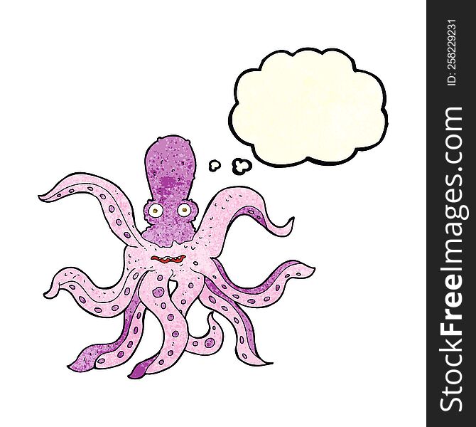 cartoon giant octopus with thought bubble