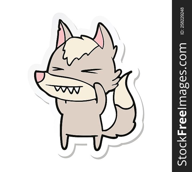 Sticker Of A Angry Wolf Cartoon