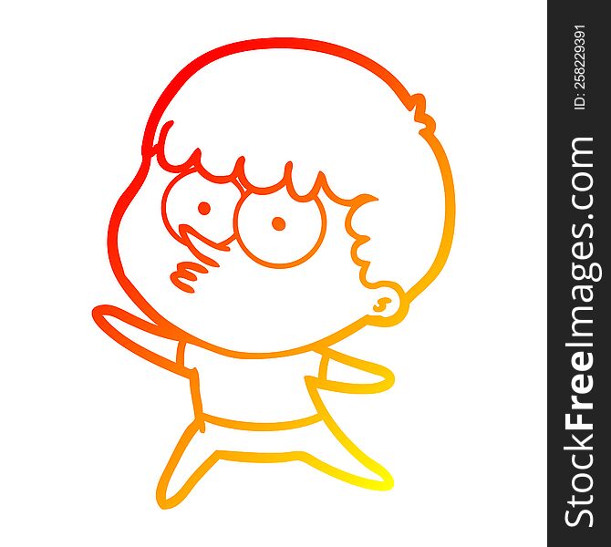warm gradient line drawing of a cartoon dancing boy
