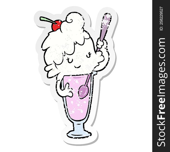 distressed sticker of a cartoon ice cream soda girl