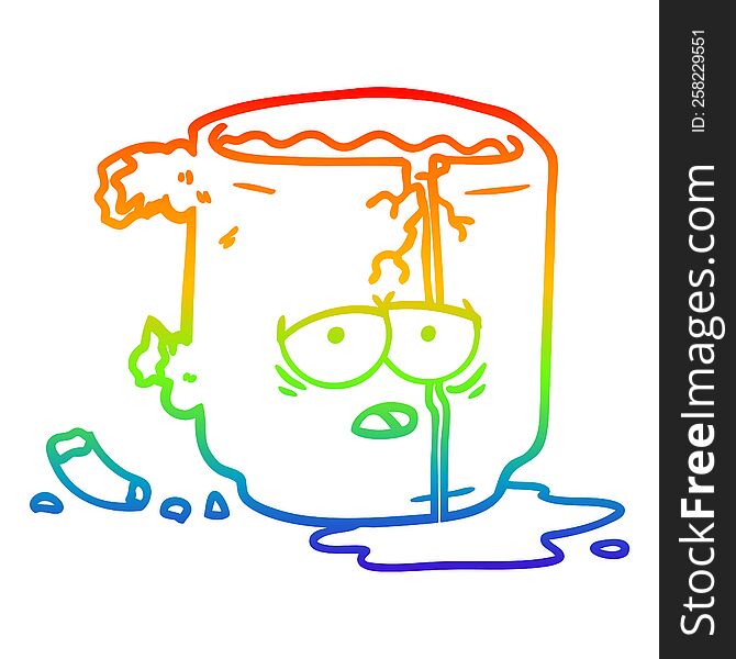 rainbow gradient line drawing of a cartoon broken mug