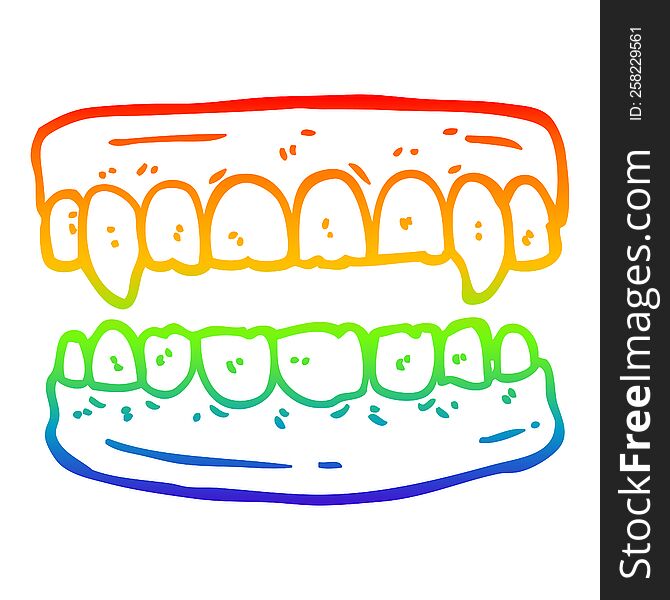 rainbow gradient line drawing of a cartoon vampire teeth