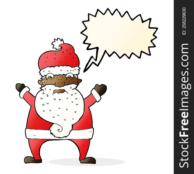 cartoon stressed out santa with speech bubble