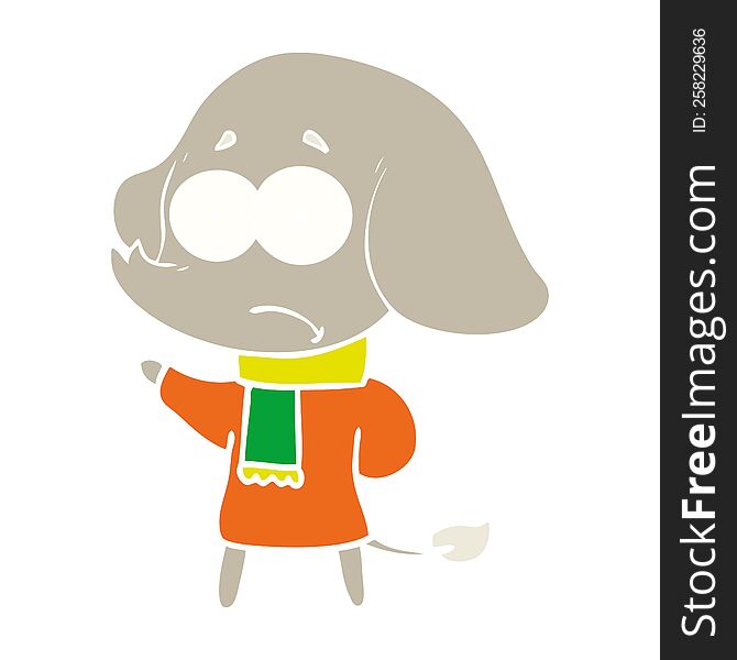 flat color style cartoon unsure elephant in scarf