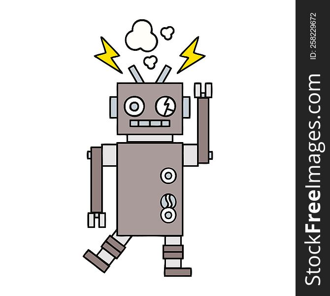 cute cartoon of a malfunctioning robot