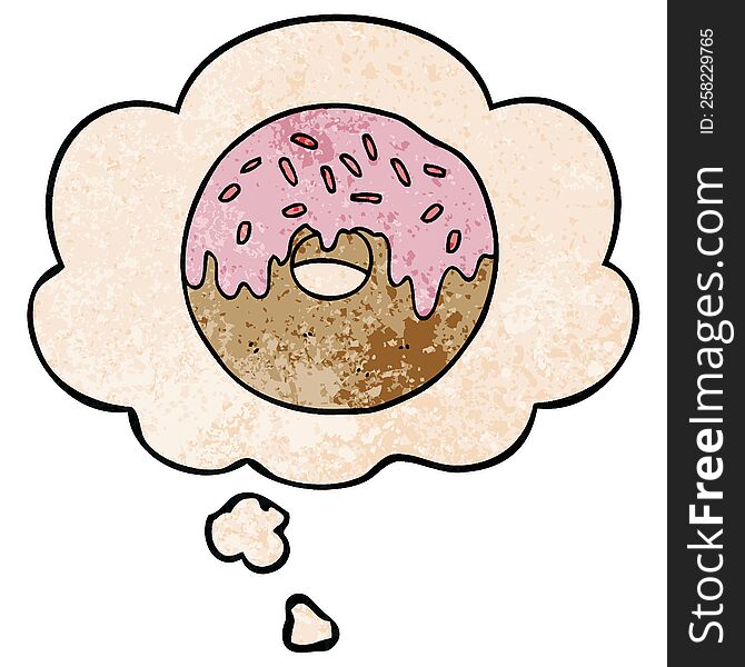 Cartoon Donut And Thought Bubble In Grunge Texture Pattern Style