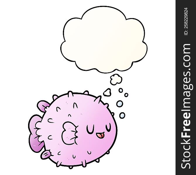 cartoon blowfish with thought bubble in smooth gradient style