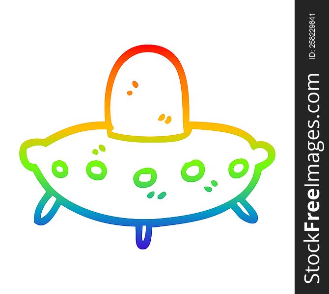 Rainbow Gradient Line Drawing Cartoon Alien Spaceship