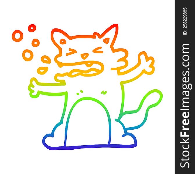 rainbow gradient line drawing of a cartoon hiccuping cat