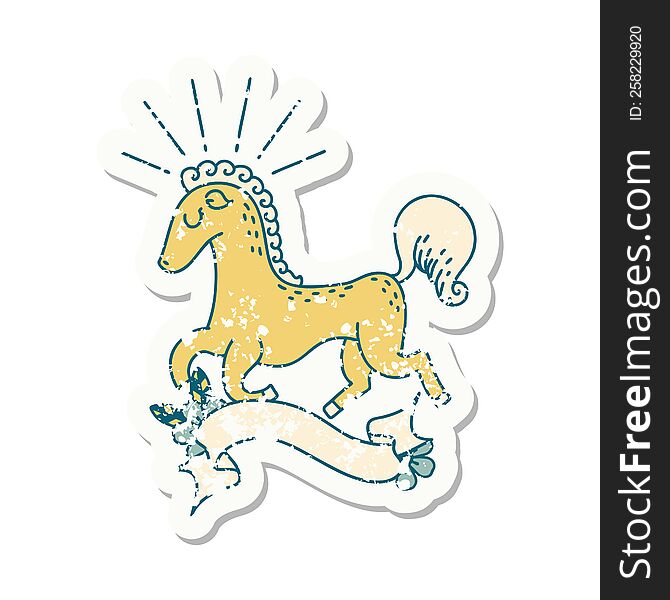 Grunge Sticker Of Tattoo Style Prancing Stallion