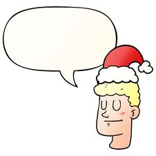 Cartoon Man Wearing Christmas Hat And Speech Bubble In Smooth Gradient Style Stock Image Cartoon Man Wearing Christmas Hat And Speech Bubble In Smooth Gradient Style Stock Image