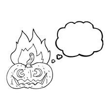 Thought Bubble Cartoon Flaming Halloween Pumpkin Royalty Free Stock Photography