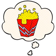 Cartoon Box Of Popcorn And Thought Bubble In Comic Book Style Stock Images