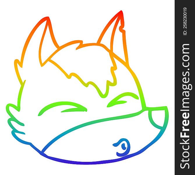 Rainbow Gradient Line Drawing Cartoon Wolf Face Whistling