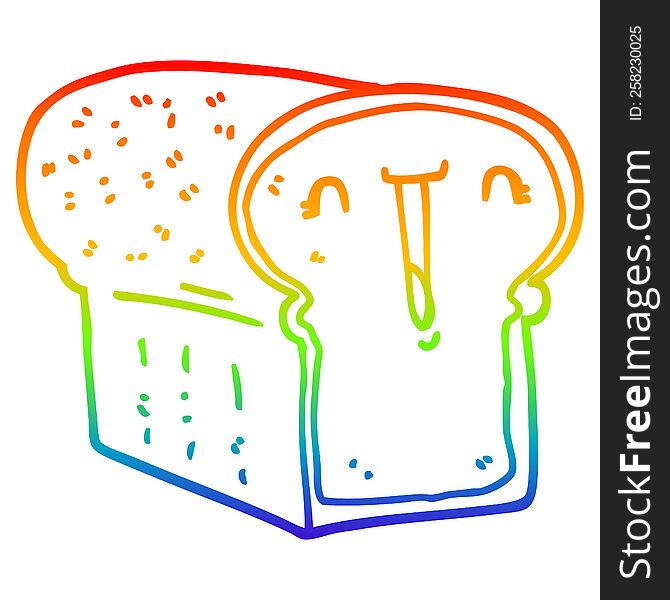 rainbow gradient line drawing of a cute cartoon loaf of bread
