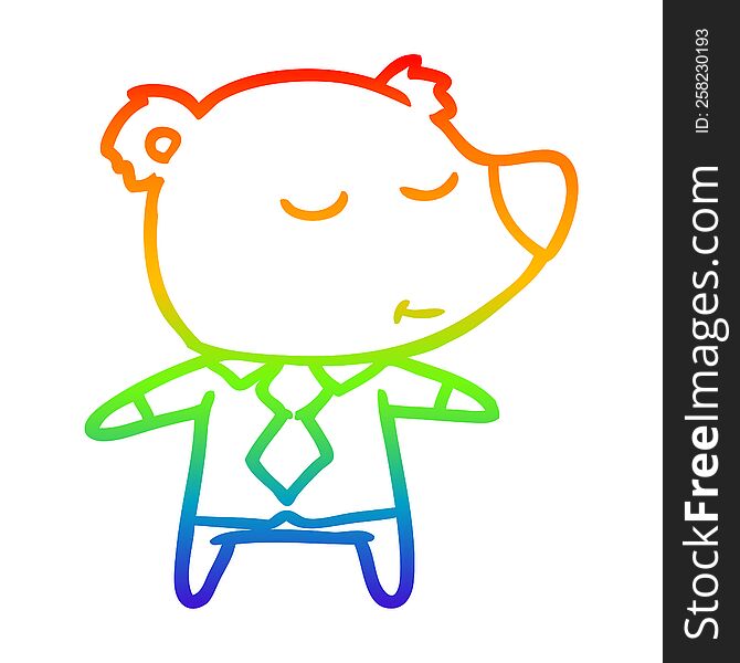 rainbow gradient line drawing of a happy cartoon bear wearing shirt
