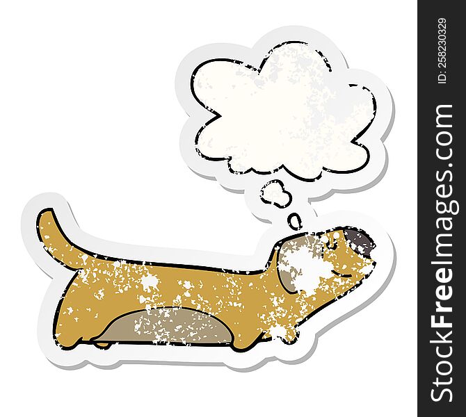 Cartoon Dog And Thought Bubble As A Distressed Worn Sticker