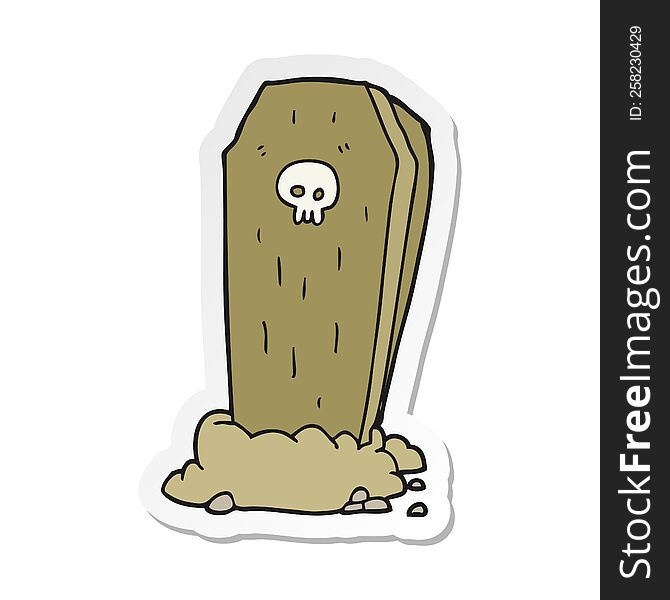Sticker Of A Cartoon Spooky Coffin