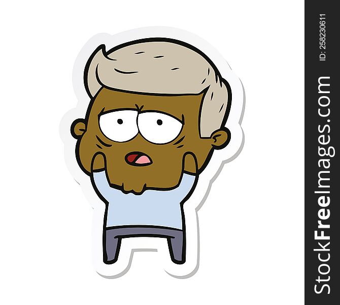 Sticker Of A Cartoon Tired Man