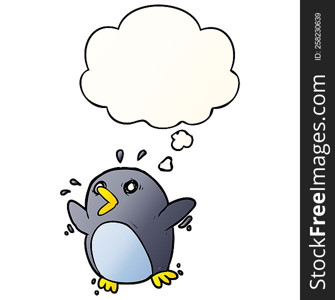Cartoon Frightened Penguin And Thought Bubble In Smooth Gradient Style