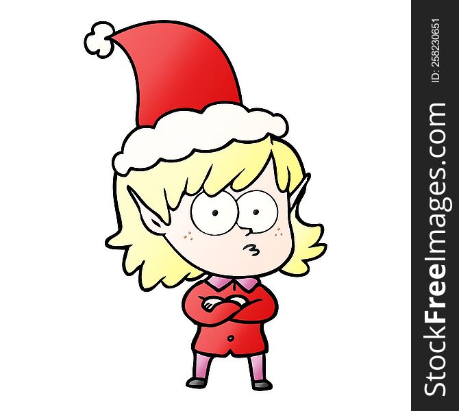 Gradient Cartoon Of A Elf Girl Staring Wearing Santa Hat
