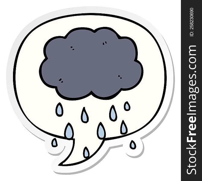 cartoon cloud raining with speech bubble sticker